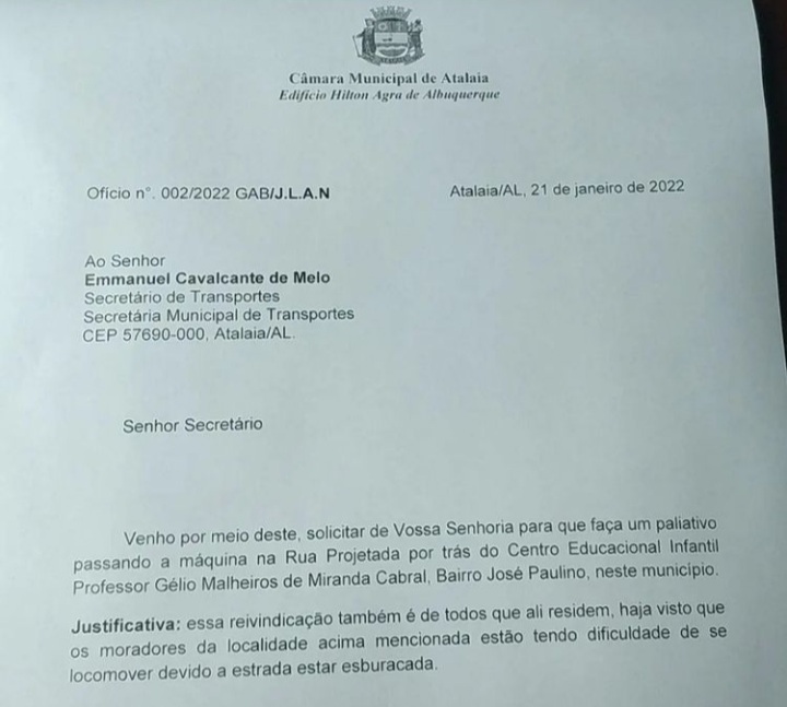 Ofício encaminhado à Secretaria Municipal de Transportes.