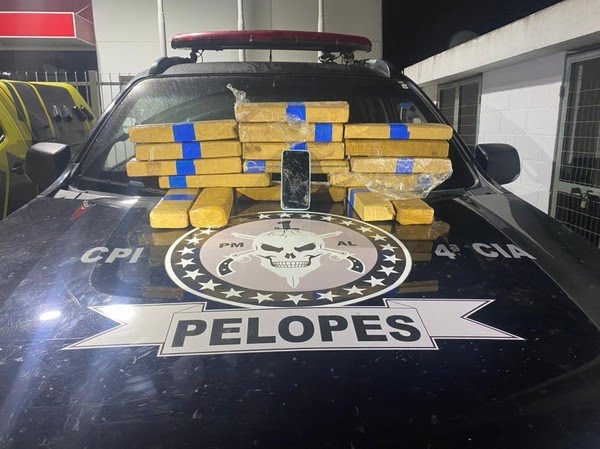 Tabletes com maconha prensada estavam escondidos na mala de viagem do idoso — Foto: PM-AL