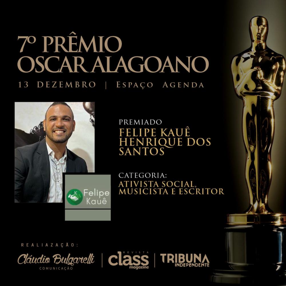 Escritor e ativista social Felipe Kauê será premiado no 7º Prêmio Oscar Alagoano