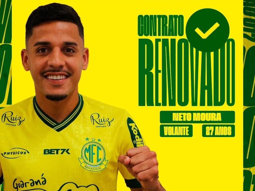 Mirassol renova empréstimo do volante Neto Moura, do Cruzeiro, por mais um ano.