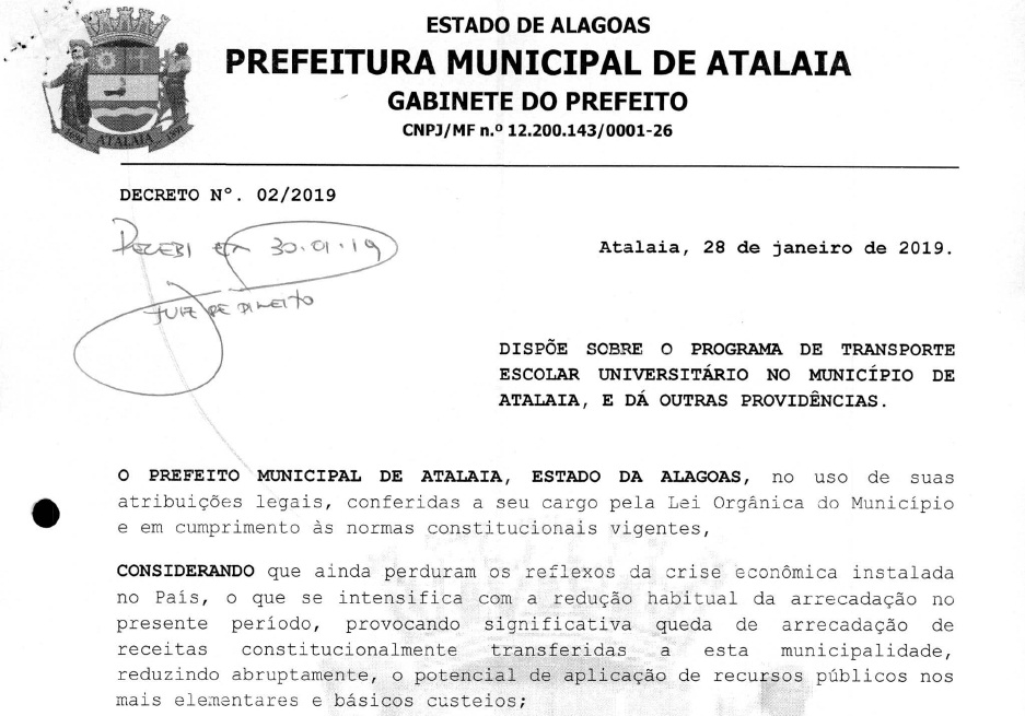 Decreto nº 002, do dia 28 de janeiro.