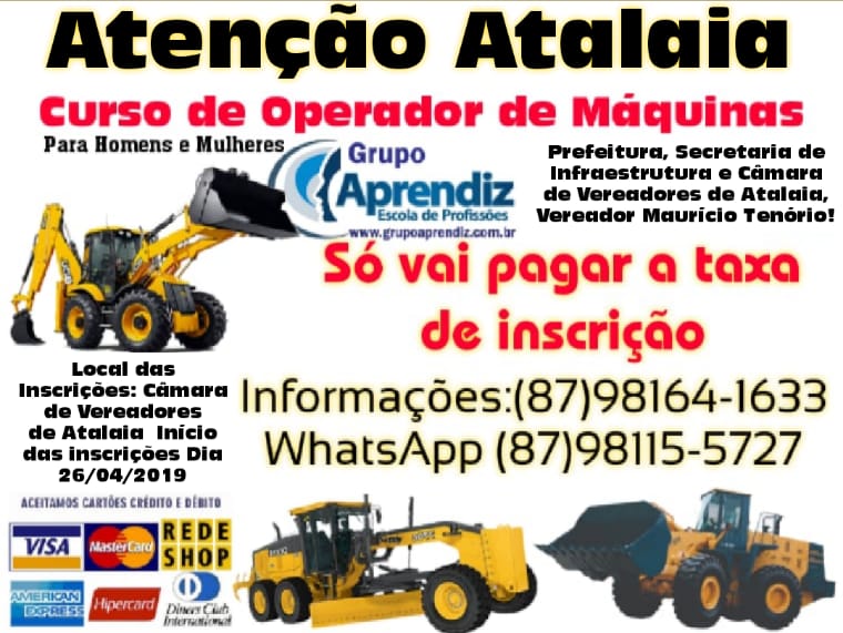 Parceria traz pela primeira vez para Atalaia o curso de operador de máquinas pesadas.