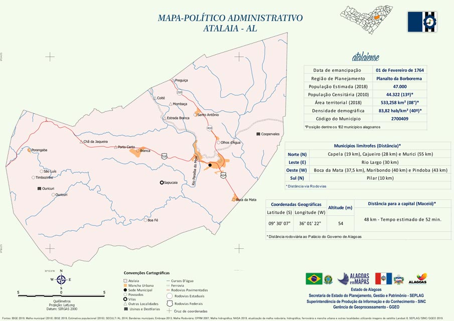 Mapa politico-administrativo do município de Atalaia. 