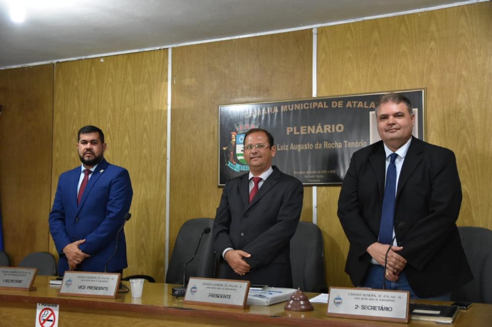 Vereador Marcos Rebollo, Presidente Vereador Alexandre Tenório e Vereador Fabricio Torres. Foto: Alberto Vicente.